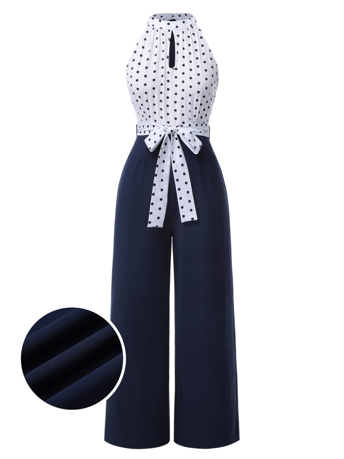 [Pre-Sale] Blue 1940s Halter Polka Dot Jumpsuit