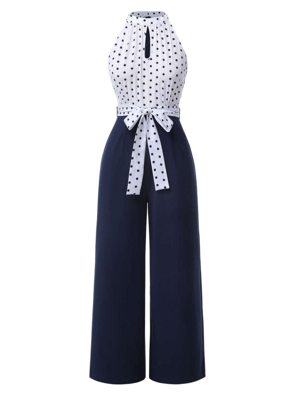 [Pre-Sale] Blue 1940s Halter Polka Dot Jumpsuit