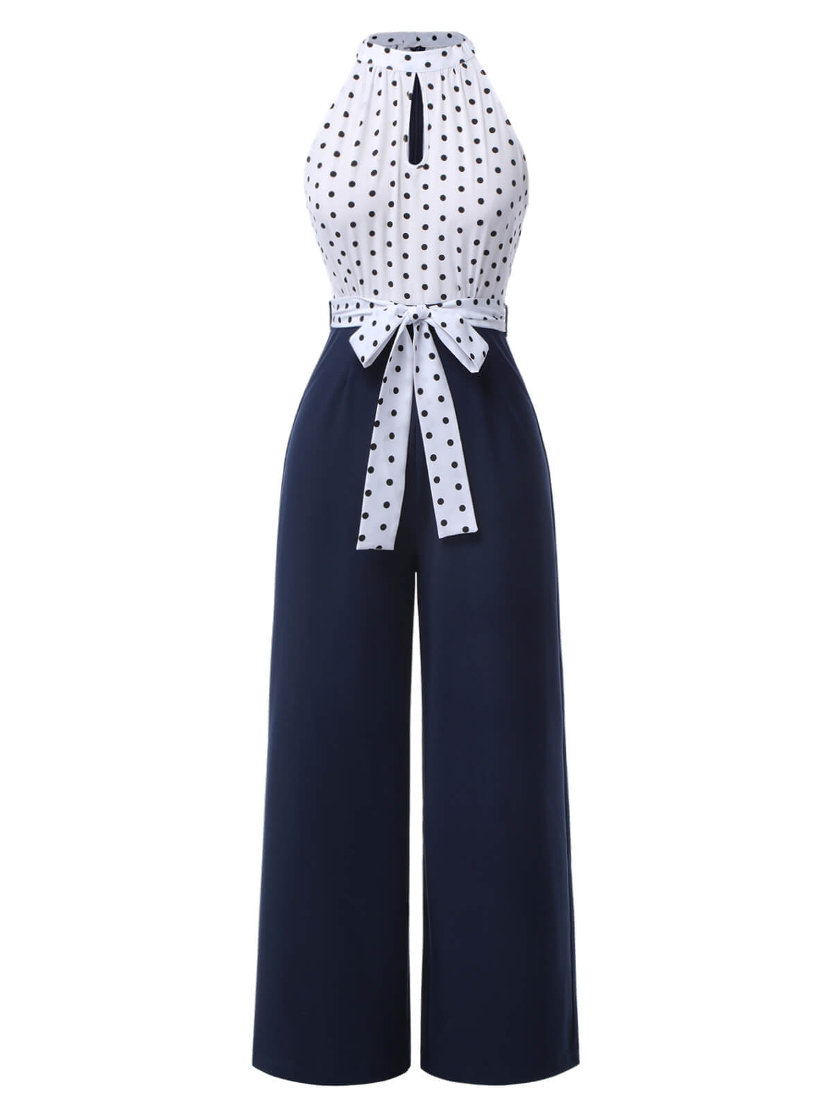 [Pre-Sale] Blue 1940s Halter Polka Dot Jumpsuit