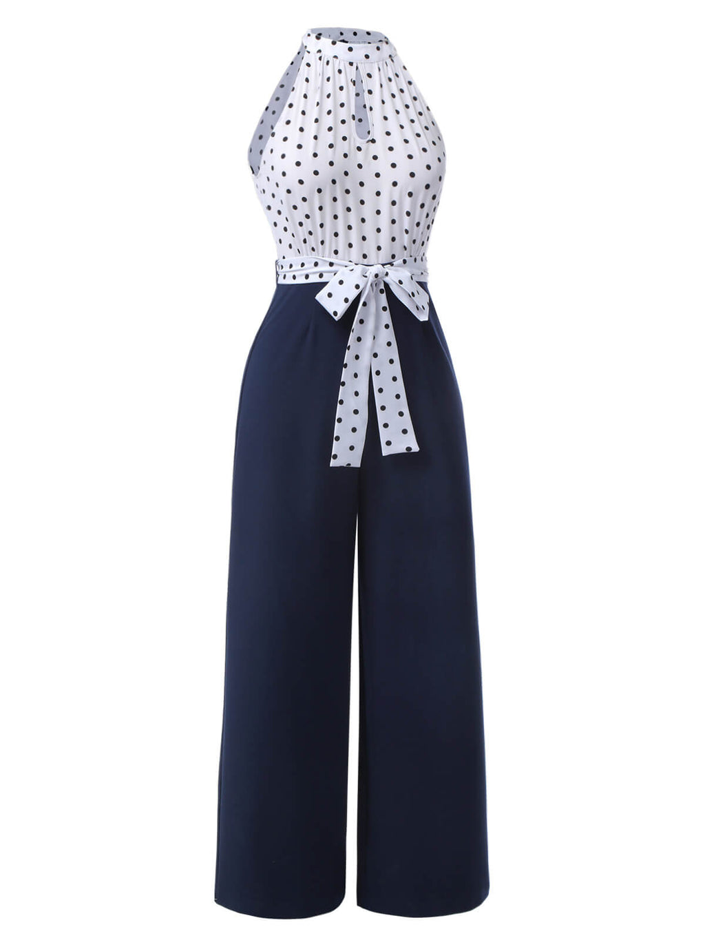 [Pre-Sale] Blue 1940s Halter Polka Dot Jumpsuit