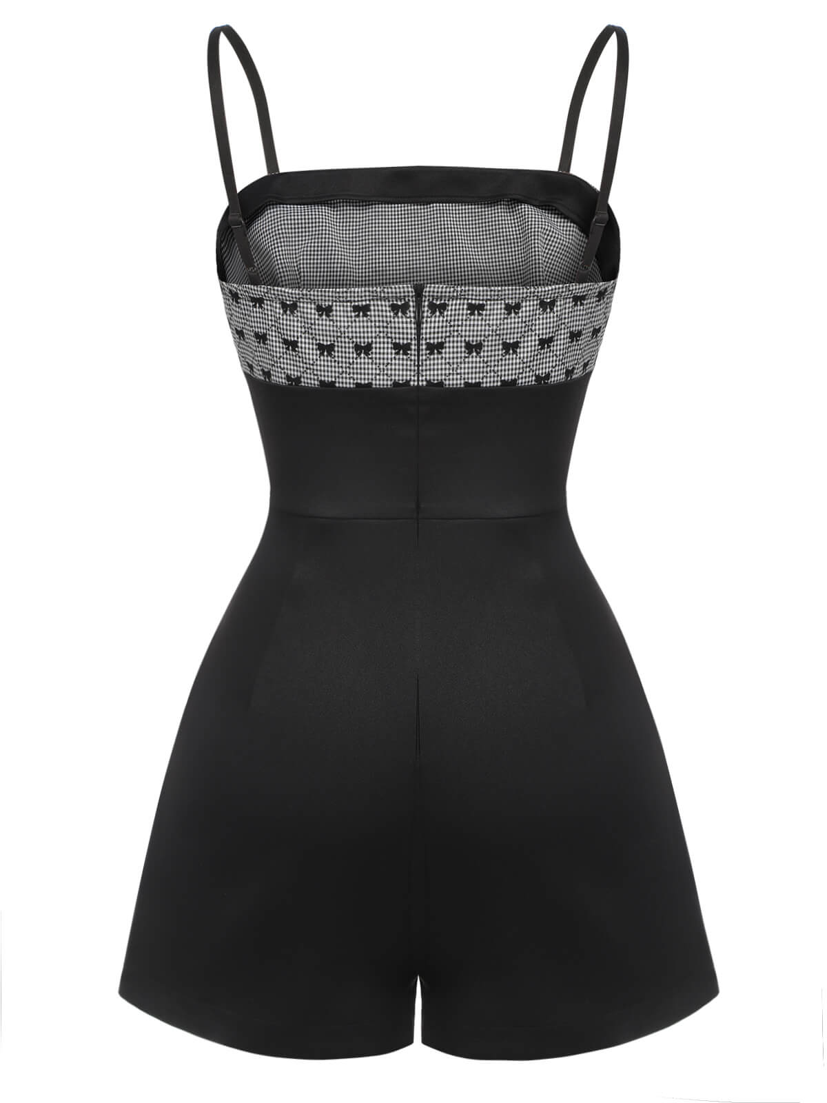 [Pre-Sale] Black 1950s Bow Button Patchwork Strap Romper