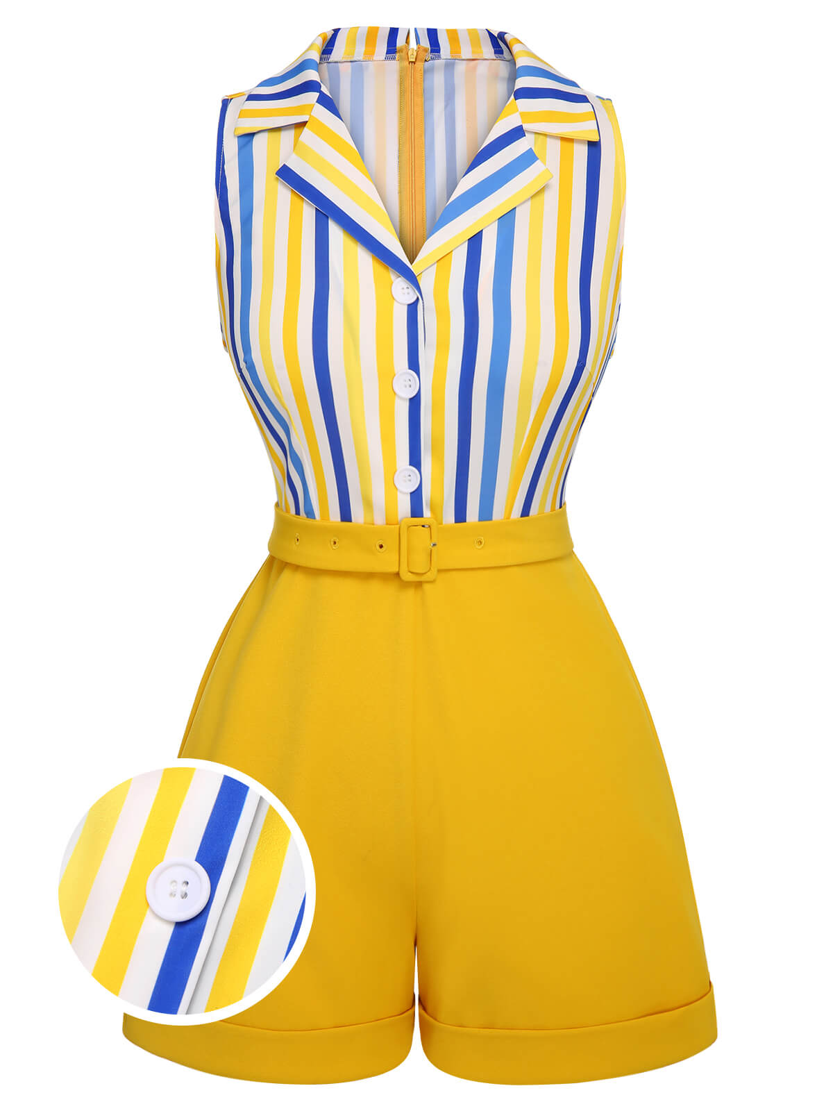 [Pre-Sale] 1950s Yellow White Blue Striped Lapel Romper