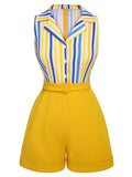 [Pre-Sale] 1950s Yellow White Blue Striped Lapel Romper
