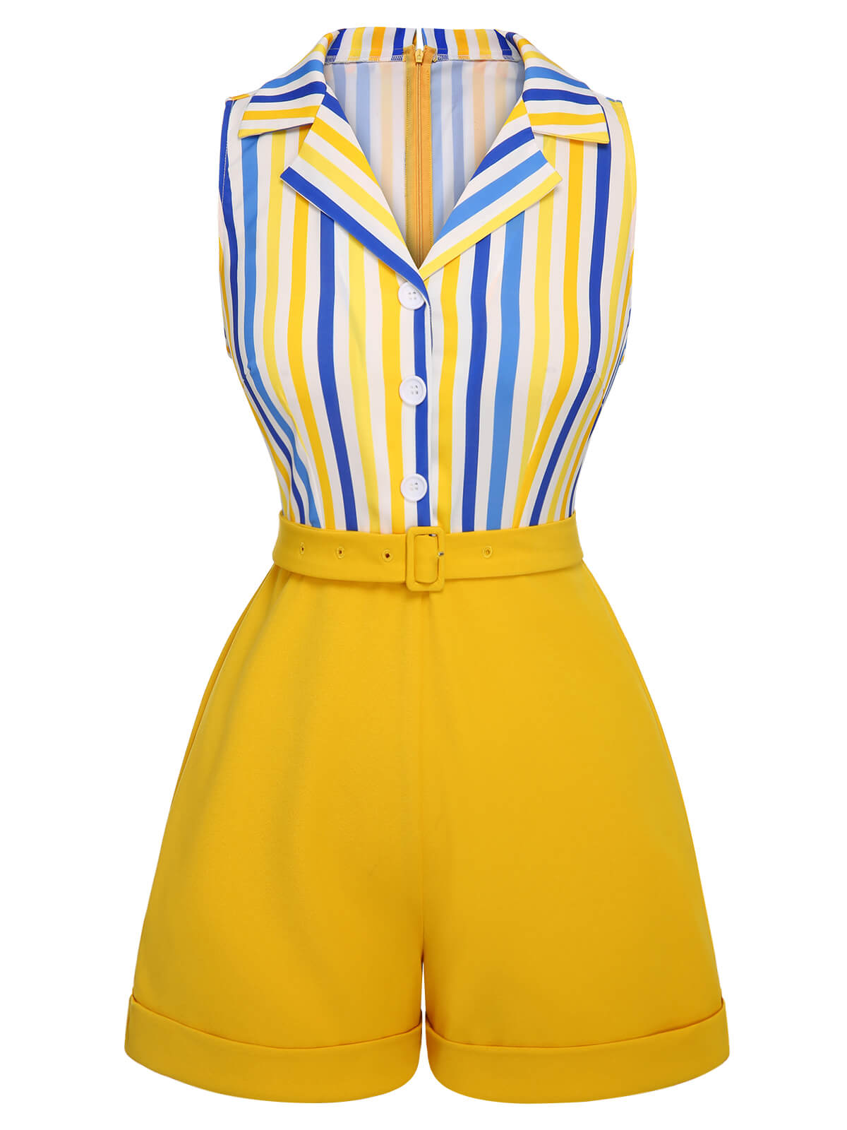 [Pre-Sale] 1950s Yellow White Blue Striped Lapel Romper