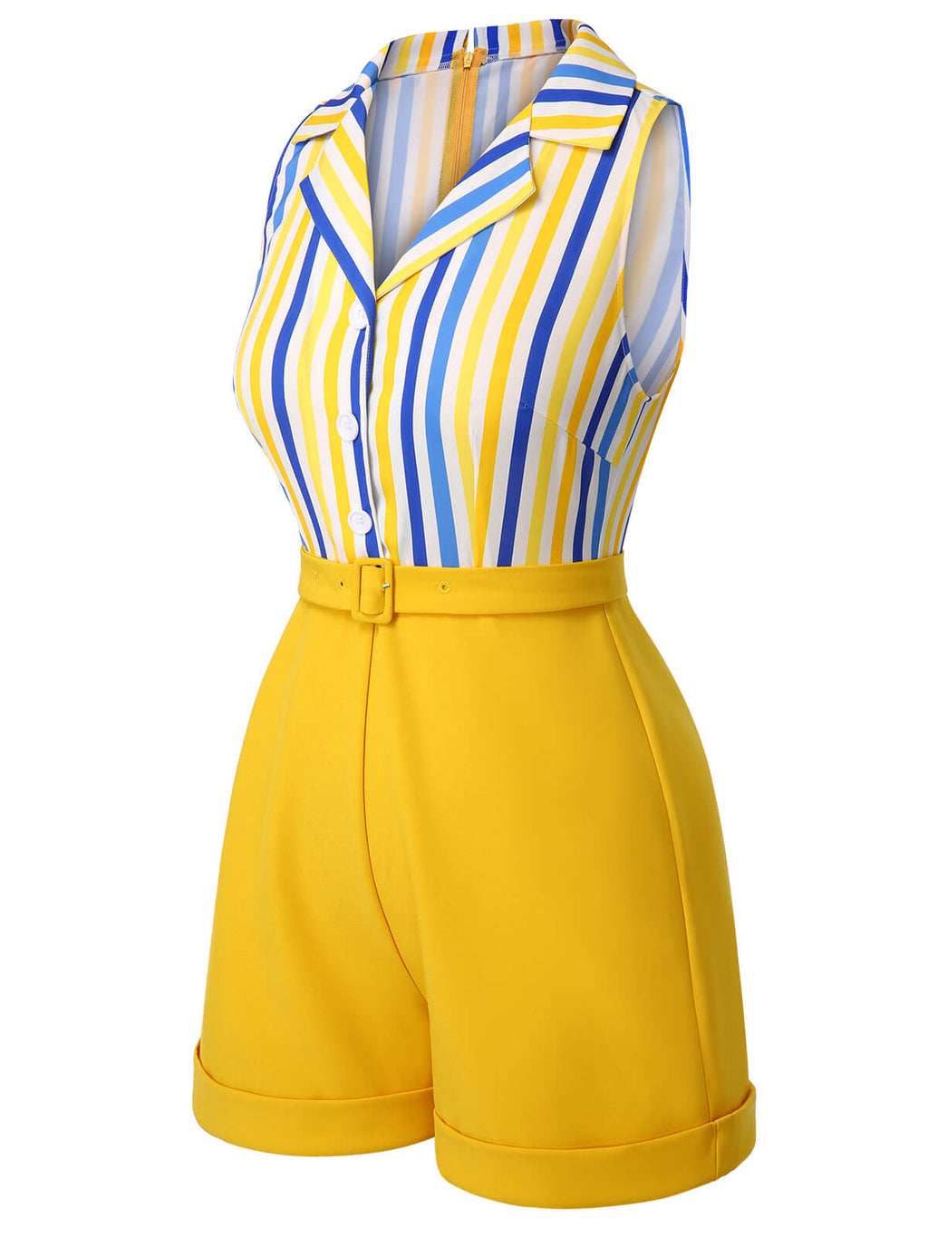 [Pre-Sale] 1950s Yellow White Blue Striped Lapel Romper