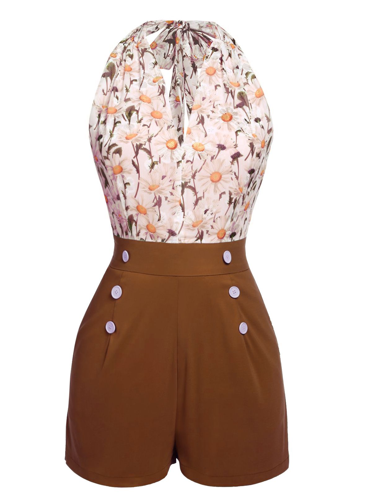 1950s Floral Halter Lace-up Vintage Romper