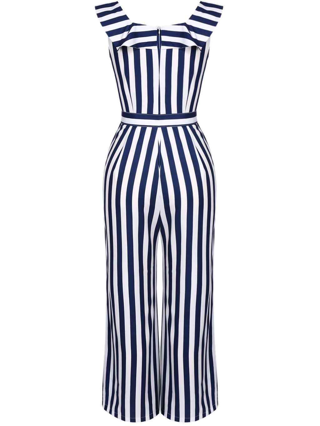 Blue 1930s Striped Ruffle Jumpsuit