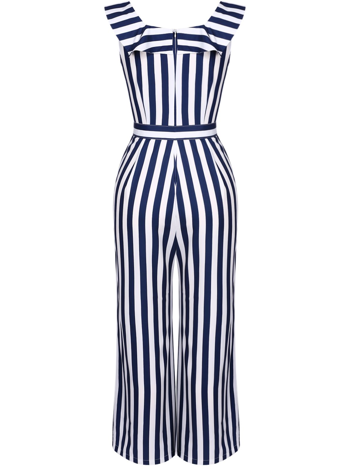 Blue 1930s Striped Ruffle Jumpsuit