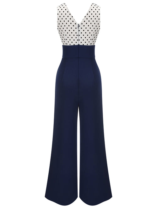 1930s Polka Dot Patchwork Button Jumpsuit